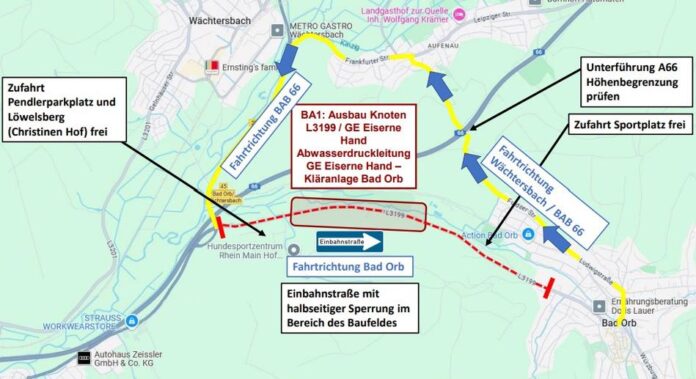 Teilsperrung L3199 Abschnitt A 66-Ausfahrt Bad Orb / Wächtersbach – Stadt Bad Orb
